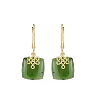 Genuine Natural Green Nephrite Jade Leverback Earrings in 18K Gold-plated Sterling Silver