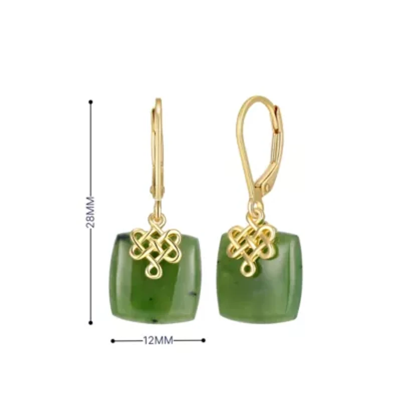 Genuine Natural Green Nephrite Jade Leverback Earrings in 18K Gold-plated Sterling Silver