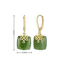 Genuine Natural Green Nephrite Jade Leverback Earrings in 18K Gold-plated Sterling Silver