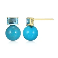 Genuine Turquoise and Blue Topaz Stud Earring in 18k Gold Plated Sterling Silver
