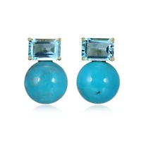 Genuine Turquoise and Blue Topaz Stud Earring in 18k Gold Plated Sterling Silver