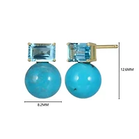 Genuine Turquoise and Blue Topaz Stud Earring in 18k Gold Plated Sterling Silver