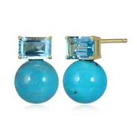 Genuine Turquoise and Blue Topaz Stud Earring in 18k Gold Plated Sterling Silver