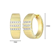 18K Yellow Gold Plated Sterling Silver Women's 1/10 CTTW Lab Grown Diamond Ribbed Hoop Earrings