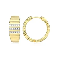 18K Yellow Gold Plated Sterling Silver Women's 1/10 CTTW Lab Grown Diamond Ribbed Hoop Earrings