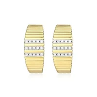 18K Yellow Gold Plated Sterling Silver Women's 1/10 CTTW Lab Grown Diamond Ribbed Hoop Earrings