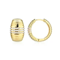 18K Yellow Gold Plated Sterling Silver Women's 1/4 CTTW Lab Grown Diamond Chunky Dome Hoop Earrings