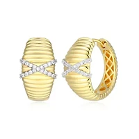 18K Yellow Gold Plated Sterling Silver Women's 1/6 CTTW Lab Grown Diamond X-Design Dome Hoop Earrings
