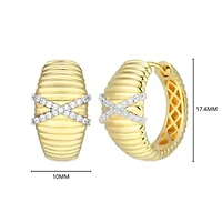 18K Yellow Gold Plated Sterling Silver Women's 1/6 CTTW Lab Grown Diamond X-Design Dome Hoop Earrings