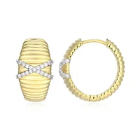 18K Yellow Gold Plated Sterling Silver Women's 1/6 CTTW Lab Grown Diamond X-Design Dome Hoop Earrings