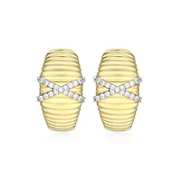 18K Yellow Gold Plated Sterling Silver Women's 1/6 CTTW Lab Grown Diamond X-Design Dome Hoop Earrings
