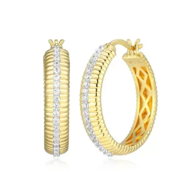 18K Yellow Gold Plated Sterling Silver Women's 1/2 CTTW Lab Grown Diamond Hoop Earrings