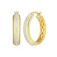 18K Yellow Gold Plated Sterling Silver Women's 1/2 CTTW Lab Grown Diamond Hoop Earrings