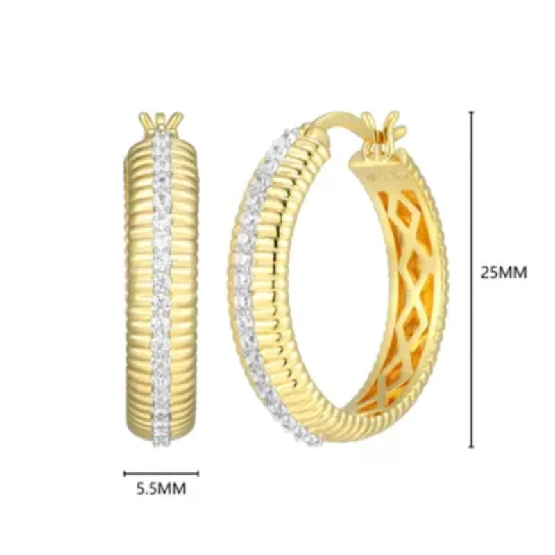18K Yellow Gold Plated Sterling Silver Women's 1/2 CTTW Lab Grown Diamond Hoop Earrings