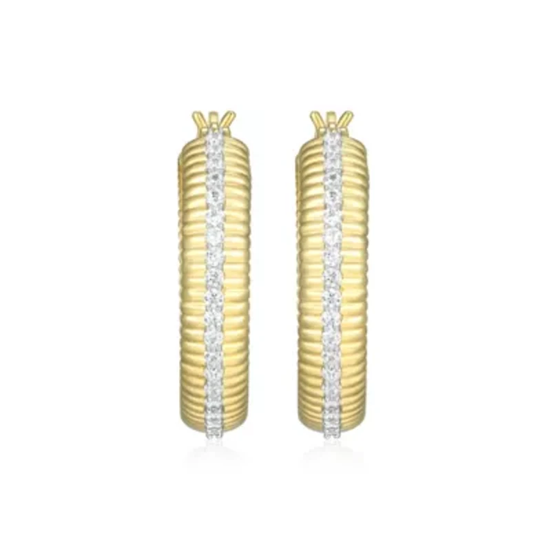 18K Yellow Gold Plated Sterling Silver Women's 1/2 CTTW Lab Grown Diamond Hoop Earrings