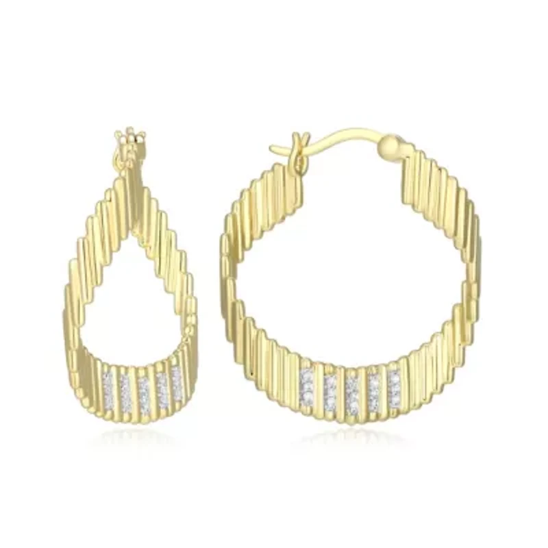 18K Yellow Gold Plated Sterling Silver Women's 1/10 CTTW Lab Grown Diamond Hoop Earrings
