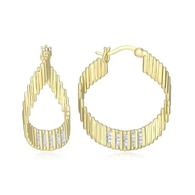 18K Yellow Gold Plated Sterling Silver Women's 1/10 CTTW Lab Grown Diamond Hoop Earrings