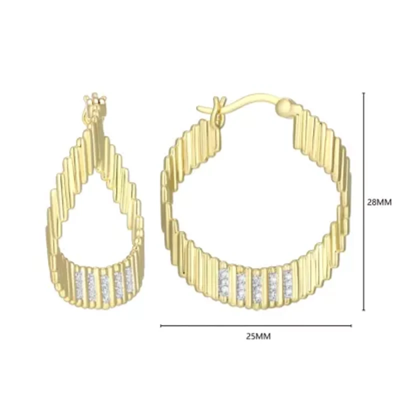 18K Yellow Gold Plated Sterling Silver Women's 1/10 CTTW Lab Grown Diamond Hoop Earrings