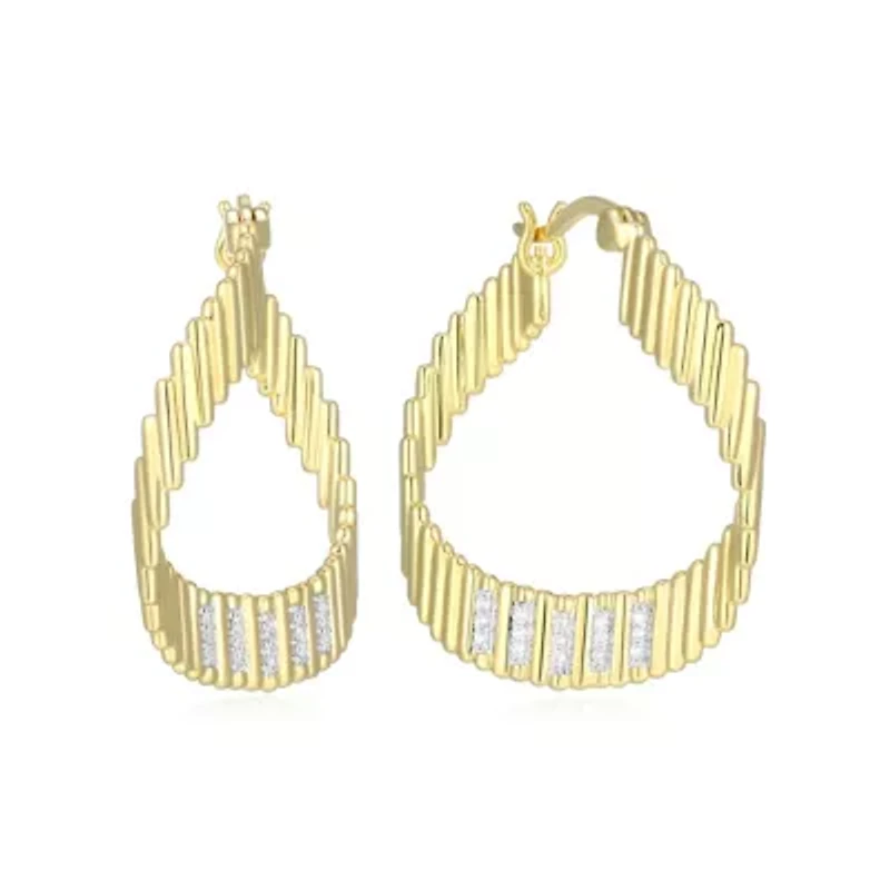 18K Yellow Gold Plated Sterling Silver Women's 1/10 CTTW Lab Grown Diamond Hoop Earrings