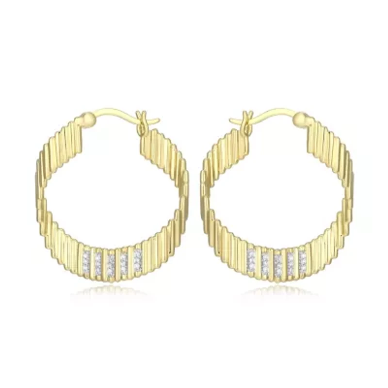 18K Yellow Gold Plated Sterling Silver Women's 1/10 CTTW Lab Grown Diamond Hoop Earrings