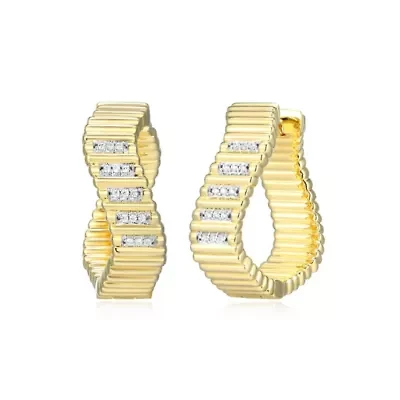 18K Yellow Gold Plated Sterling Silver Women's 1/10 CTTW Lab Grown Diamond Twist Hoop Earrings