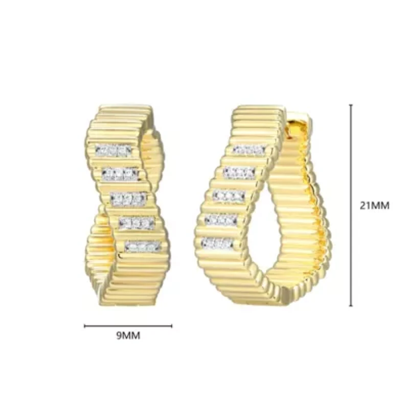 18K Yellow Gold Plated Sterling Silver Women's 1/10 CTTW Lab Grown Diamond Twist Hoop Earrings