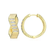 18K Yellow Gold Plated Sterling Silver Women's 1/10 CTTW Lab Grown Diamond Twist Hoop Earrings