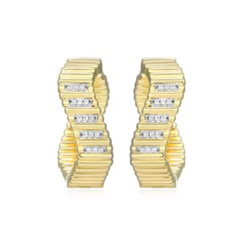 18K Yellow Gold Plated Sterling Silver Women's 1/10 CTTW Lab Grown Diamond Twist Hoop Earrings