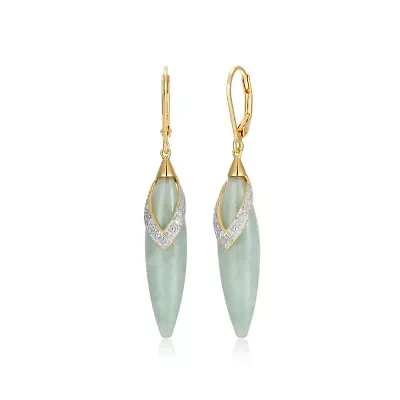 Genuine Jade and Diamond Accent Drop Earrings in 18k Yellow Gold Plated-Sterling Silver