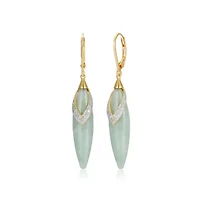 Genuine Jade and Diamond Accent Drop Earrings in 18k Yellow Gold Plated-Sterling Silver