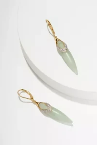 Genuine Jade and Diamond Accent Drop Earrings in 18k Yellow Gold Plated-Sterling Silver