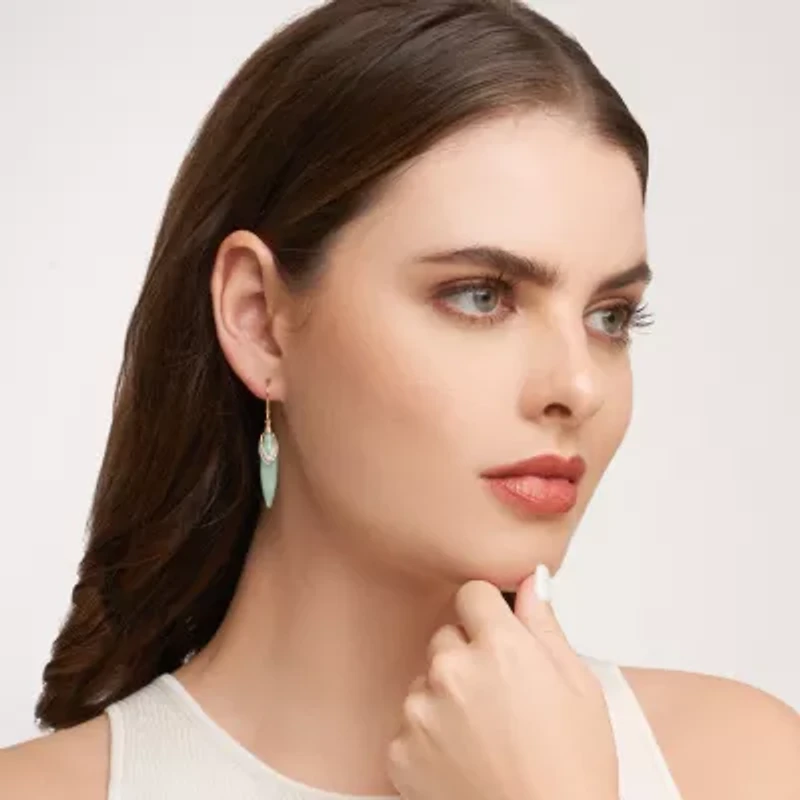 Genuine Jade and Diamond Accent Drop Earrings in 18k Yellow Gold Plated-Sterling Silver