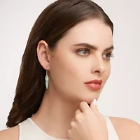 Genuine Jade and Diamond Accent Drop Earrings in 18k Yellow Gold Plated-Sterling Silver