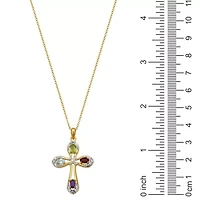 18k Gold Plated Sterling Silver Genuine Gemstone & Diamond Accent Cross Necklace