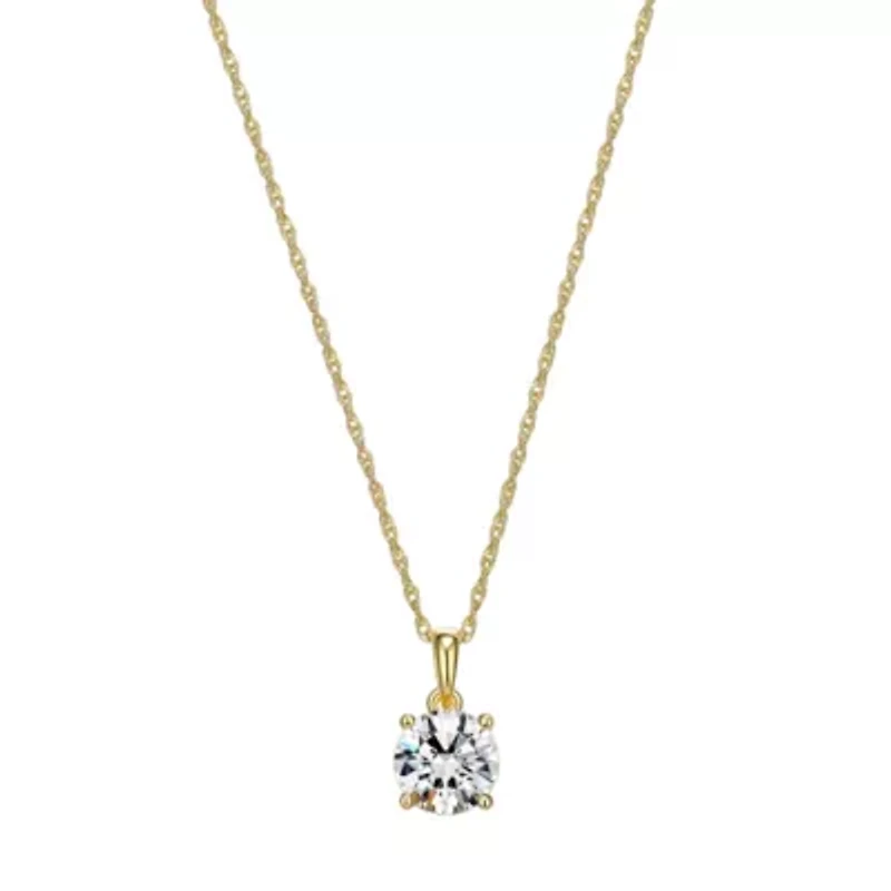 18K Gold Plated Sterling Silver Solitaire Moissanite Pendant Necklace