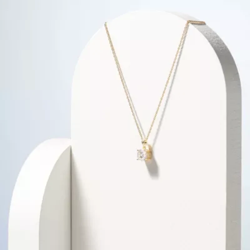 18K Gold Plated Sterling Silver Solitaire Moissanite Pendant Necklace