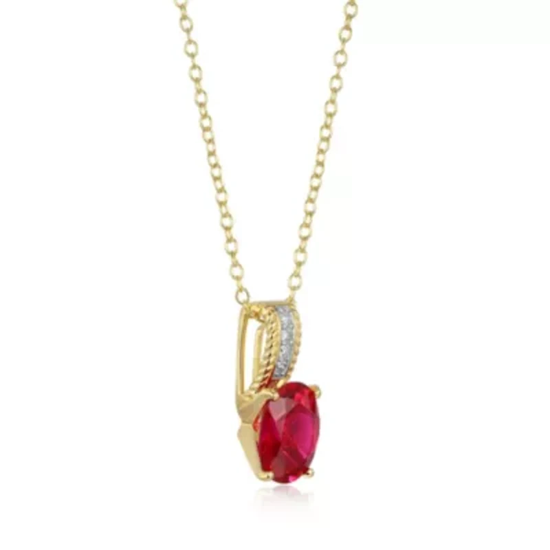 Lab Created Created Ruby and Lab Grown Diamond Pendant Necklace in 18k Gold Plated Sterling Silver