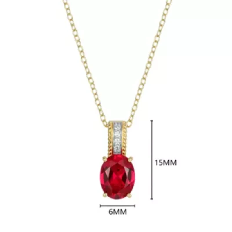 Lab Created Created Ruby and Lab Grown Diamond Pendant Necklace in 18k Gold Plated Sterling Silver