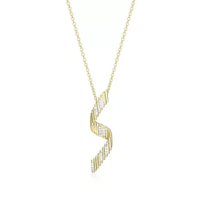 18K Yellow Gold Plated Sterling Silver Women's 1/10 CTTW Lab Grown Diamond Twist Pendant Necklace