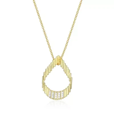 18K Yellow Gold Plated Sterling Silver Women's 1/10 CTTW Lab Grown Diamond Open Teardrop Pendant Necklace