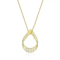 18K Yellow Gold Plated Sterling Silver Women's 1/10 CTTW Lab Grown Diamond Open Teardrop Pendant Necklace