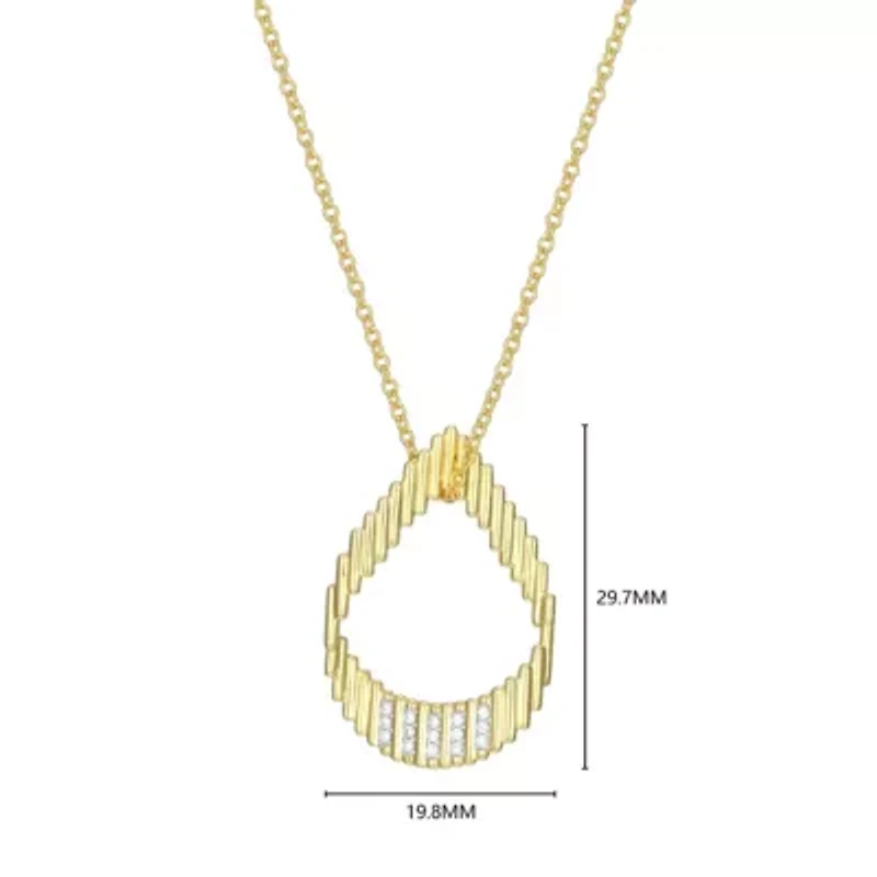 18K Yellow Gold Plated Sterling Silver Women's 1/10 CTTW Lab Grown Diamond Open Teardrop Pendant Necklace