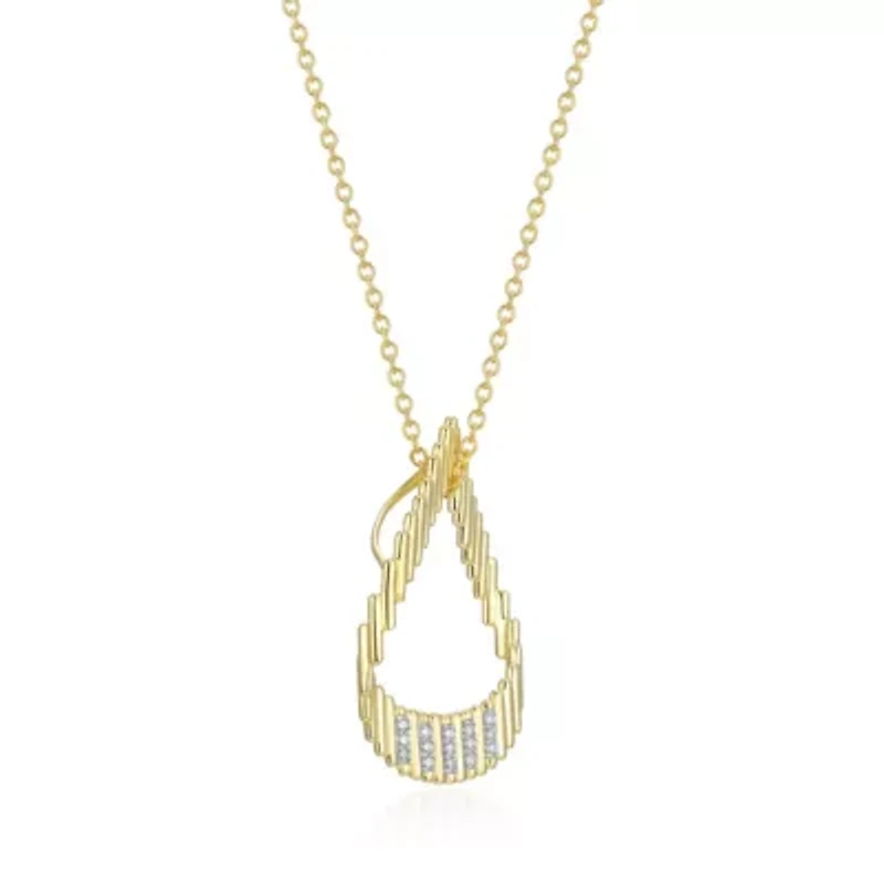 18K Yellow Gold Plated Sterling Silver Women's 1/10 CTTW Lab Grown Diamond Open Teardrop Pendant Necklace