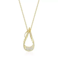 18K Yellow Gold Plated Sterling Silver Women's 1/10 CTTW Lab Grown Diamond Open Teardrop Pendant Necklace