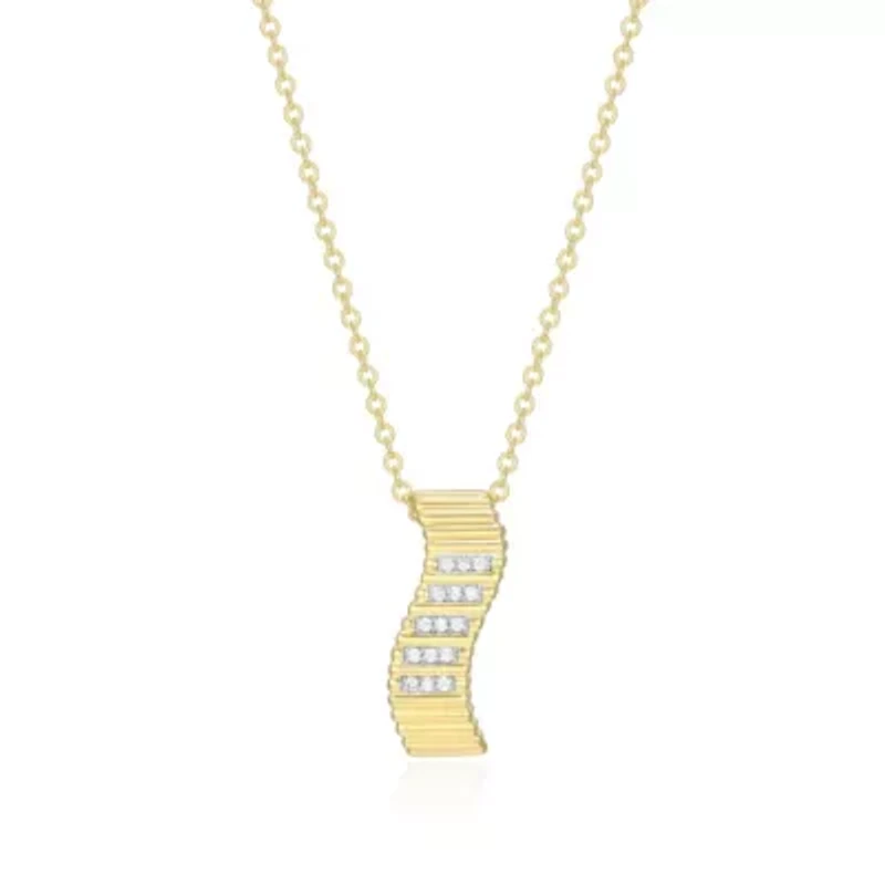 18K Yellow Gold Plated Sterling Silver Women's 1/10 CTTW Lab Grown Diamond Twisted Bar Pendant Necklace