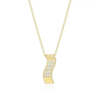 18K Yellow Gold Plated Sterling Silver Women's 1/10 CTTW Lab Grown Diamond Twisted Bar Pendant Necklace