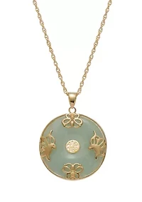 18k Gold Plated Sterling Silver Jade "Good Luck" Disc Pendant on 18" Chain