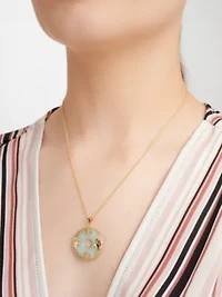 18k Gold Plated Sterling Silver Jade "Good Luck" Disc Pendant on 18" Chain