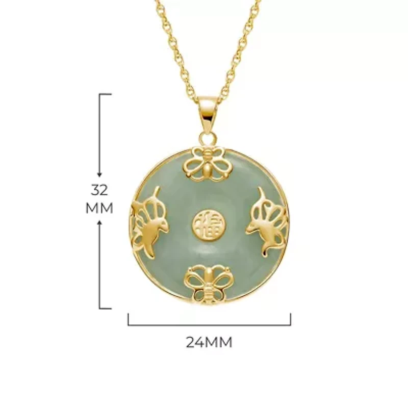 18k Gold Plated Sterling Silver Jade "Good Luck" Disc Pendant on 18" Chain