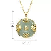 18k Gold Plated Sterling Silver Jade "Good Luck" Disc Pendant on 18" Chain